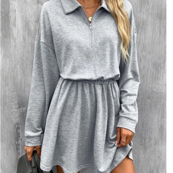 NWOT 525 America Knit Quarter Zip Drop Shoulder Dress - Picture 2 of 3